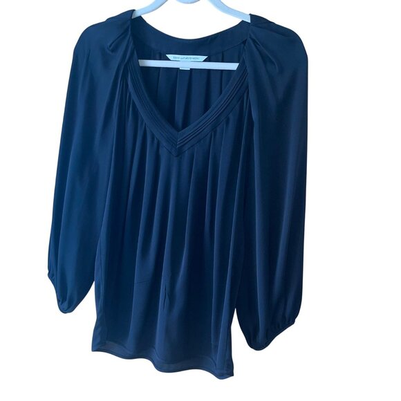 Diane Von Furstenburg Womens Top Size 4 Black V Neck Long Sleeve Casual - Picture 5 of 16